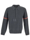 Striped Virgin Wool Long Sleeve Polo Shirt Grey - THOM BROWNE - BALAAN 2