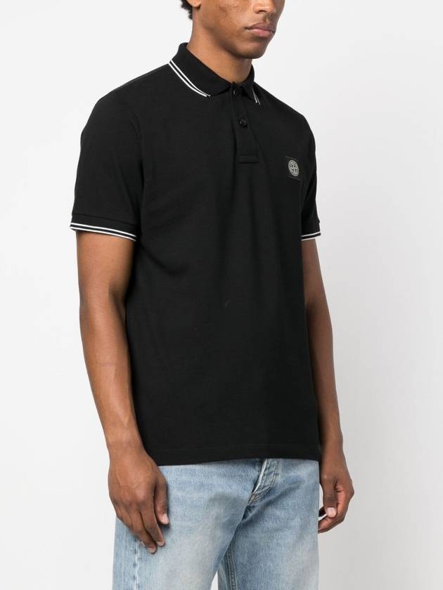 Stretch Cotton Pique Short Sleeve Polo Shirt Black - STONE ISLAND - BALAAN 5