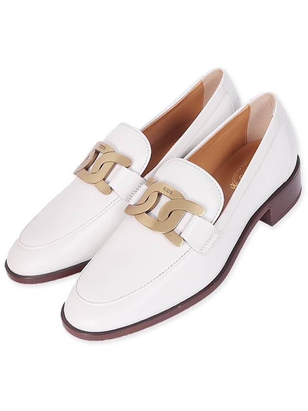 Women's Gold Logo Chain Leather Loafers White - TOD'S - BALAAN.