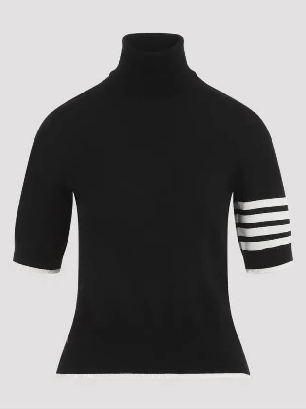 4 Bar Relaxed Fit Fine Merino Wool Turtleneck Black - THOM BROWNE - BALAAN 2