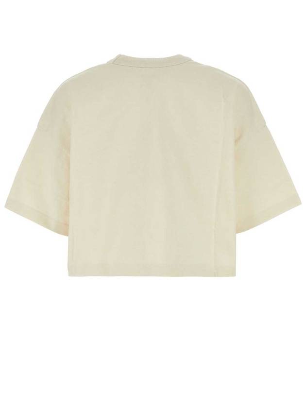 Croptop Cotton Short Sleeve T-Shirt Ivory - BOTTEGA VENETA - BALAAN 3