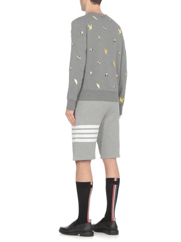 Embroidered Crew Neck Cotton Sweatshirt Grey - THOM BROWNE - BALAAN 5