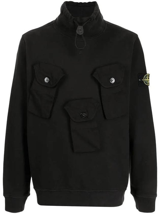 Wappen Patch Multi-Pocket Mock Neck Sweatshirt Black - STONE ISLAND - BALAAN 2