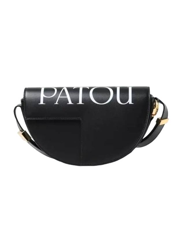 Logo Print Foldover Leather Shoulder Bag Black - PATOU - BALAAN 1