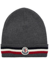 Patch Logo Three Stripes Wool Beanie Gray - MONCLER - BALAAN 1