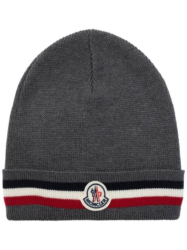 Logo Patch Three Stripes Wool Beanie Grey - MONCLER - BALAAN 1