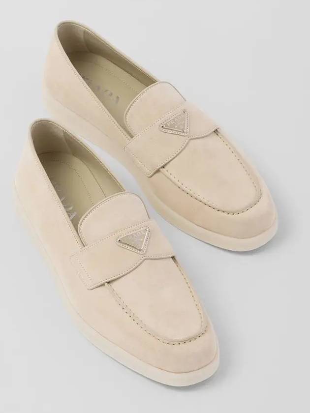 Triangle Logo Suede Loafers Beige - PRADA - BALAAN 4