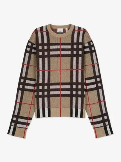 Check Technical Cotton Knit Top Beige - BURBERRY - BALAAN 2