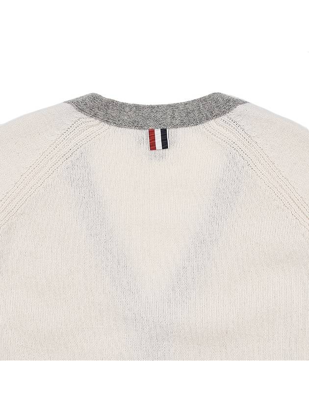 V-Neck 4-Bar Wool Cardigan White - THOM BROWNE - BALAAN 11