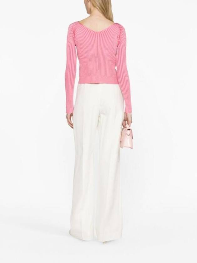 La Maille Pralu Longue Micro Charm Logo Cardigan Light Pink - JACQUEMUS - BALAAN 5