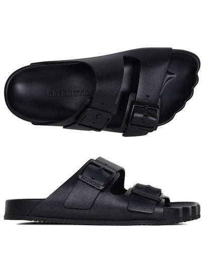 Sunday Double Buckle Leather Slippers Black - BALENCIAGA - BALAAN 2