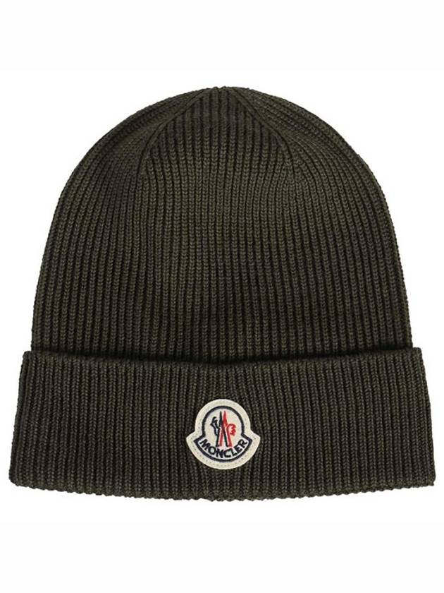 Logo Patch Wool Beanie Olive Green - MONCLER - BALAAN 2