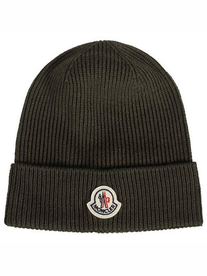 Logo Patch Wool Beanie Olive Green - MONCLER - BALAAN 2