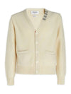 Reverse Jersey Stitch Donegal 4 Bar V Neck Cardigan White - THOM BROWNE - BALAAN 3