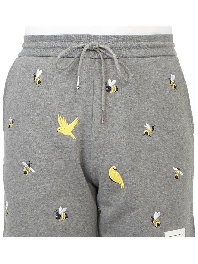 Bird Bee Embroidered Loopback Cotton Sweat Shorts Grey - THOM BROWNE - BALAAN 7