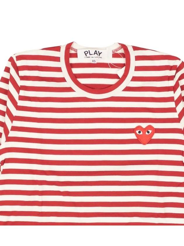 Women's Red Heart Wappen Stripe Long Sleeve T-Shirt Red - COMME DES GARCONS - BALAAN 6