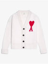 Big Heart Logo Oversized Intarsia Cardigan White - AMI - BALAAN 2