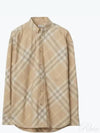 Check Cotton Long Sleeve Shirt Beige - BURBERRY - BALAAN 2