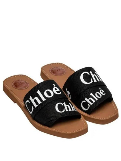 Woody Logo Flat Mule Slippers Black - CHLOE - BALAAN 2