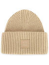 Face Patch Ribbed Wool Beanie Biscuit Beige - ACNE STUDIOS - BALAAN 3