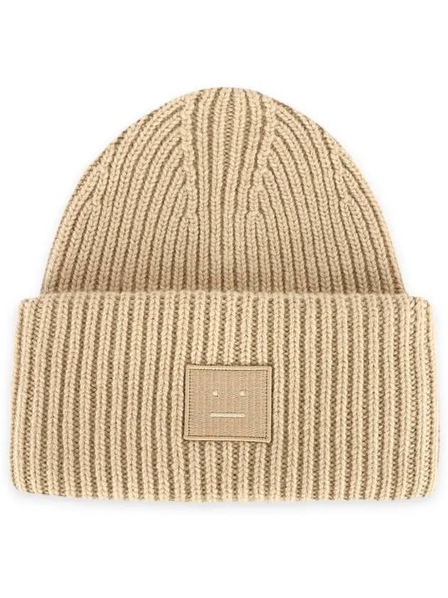 Face Patch Ribbed Wool Beanie Biscuit Beige - ACNE STUDIOS - BALAAN 3