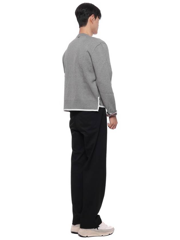 Milano Stitch 4-Bar Boxy Crew Neck Pullover Knit Top Grey - THOM BROWNE - BALAAN 7