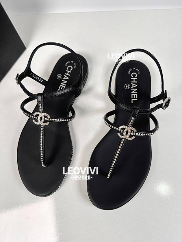 CC logo crystal strap sandals black - CHANEL - BALAAN 8