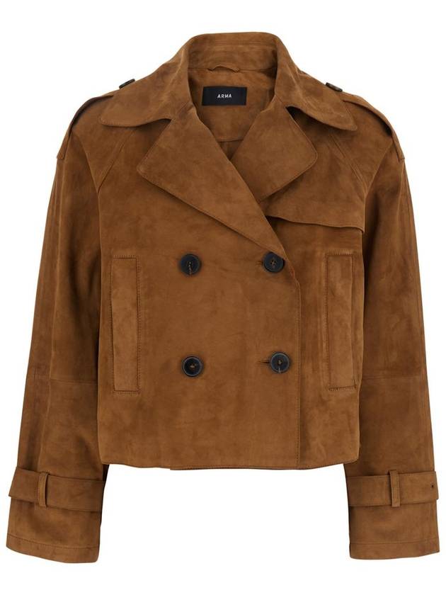 'Sia' Brown Double-Breasted Jacket With Notched Revers In Suede Woman - ARMA - BALAAN 1