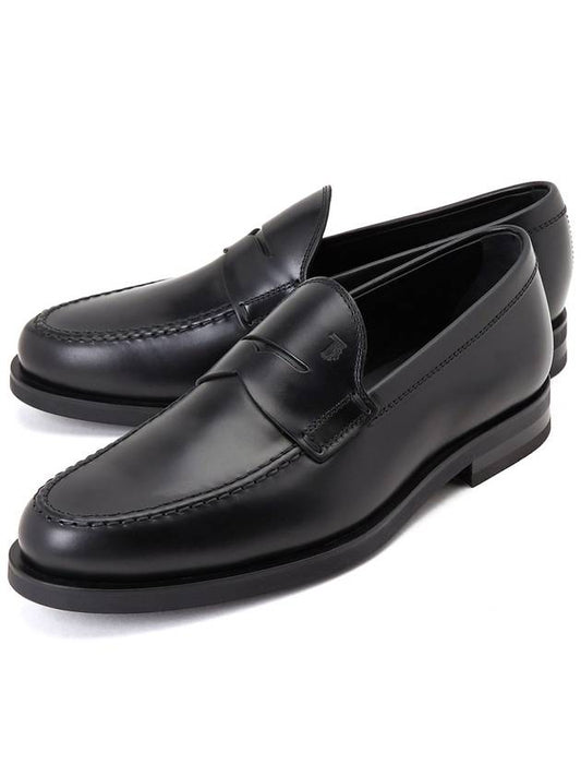 Men's Stamped Monogram Semi Glossy Leather Loafers Black - TOD'S - BALAAN 2