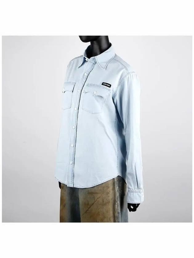 Logo Patch Cotton Long Sleeve Shirt Light Blue - MIU MIU - BALAAN 3