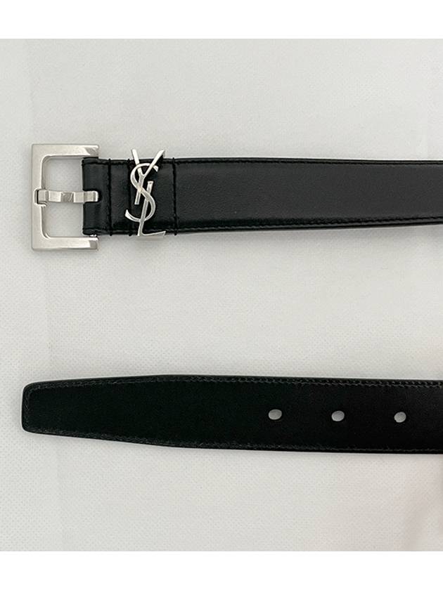 Square Buckle Monogram Leather Belt Black - SAINT LAURENT - BALAAN 5