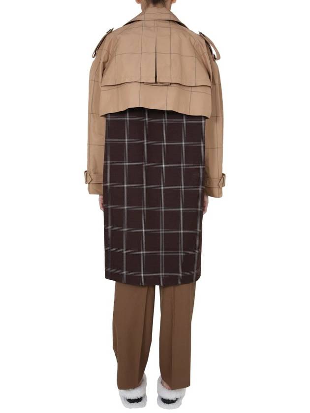 Women's Double Breasted Two-tone Check Trench Coat Brown - MARNI - BALAAN 4