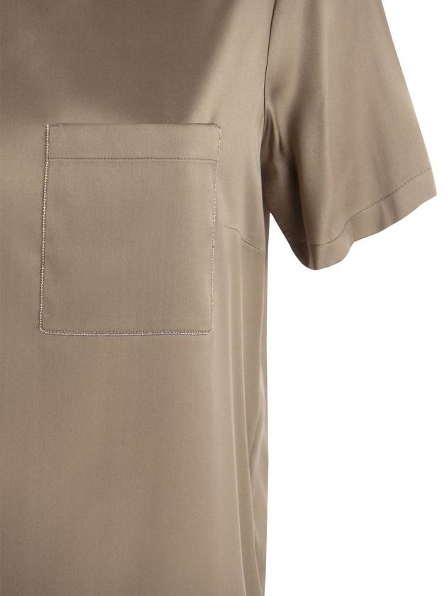 Silk Satin Short Sleeve T Shirt Camel - PESERICO - BALAAN 5