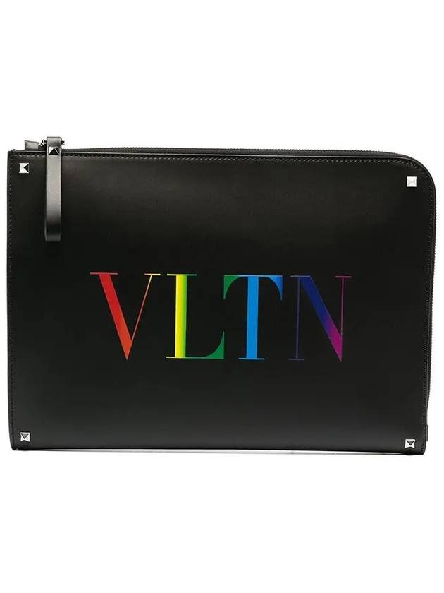 VLTN Rainbow Logo Clutch Bag Black - VALENTINO - BALAAN 3