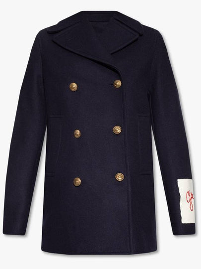 Women's Logo Patch Breasted Peacoat Dark Blue - GOLDEN GOOSE - BALAAN 2