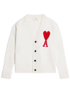 Big Heart Logo Oversized Intarsia Cardigan White - AMI - BALAAN 2