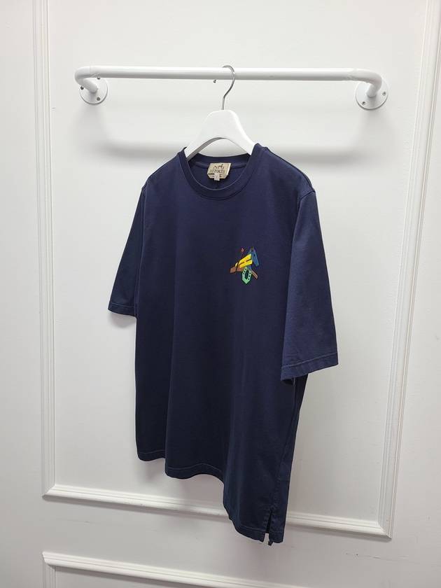 Navy Horse Leather Patch Short Sleeve T Shirt S - HERMES - BALAAN 3