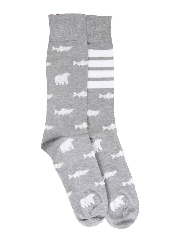 Men s Diagonal Bear Salmon Mid Calf Socks Light Gray - THOM BROWNE - BALAAN 1