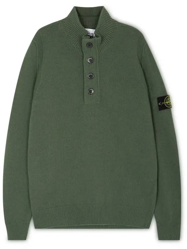 Wappen Patch Half Button Lambswool Knit Top Musk Green - STONE ISLAND - BALAAN 4