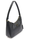 1BC204 Black Saffiano Leather Gold Plated Triangle Mini Hobo Shoulder Bag - PRADA - BALAAN 2