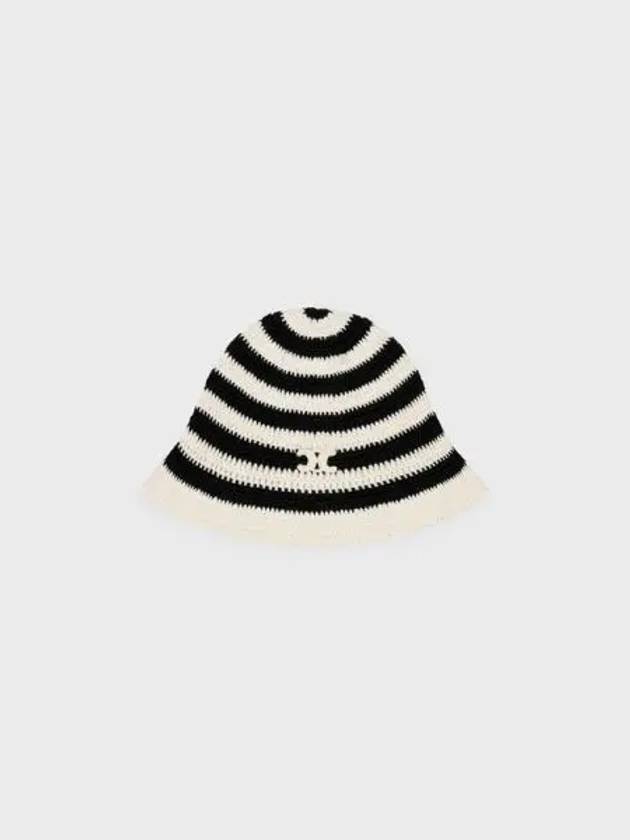 Triomphe Striped Bucket Hat Crochet Cotton Black Ecru - CELINE - BALAAN 2