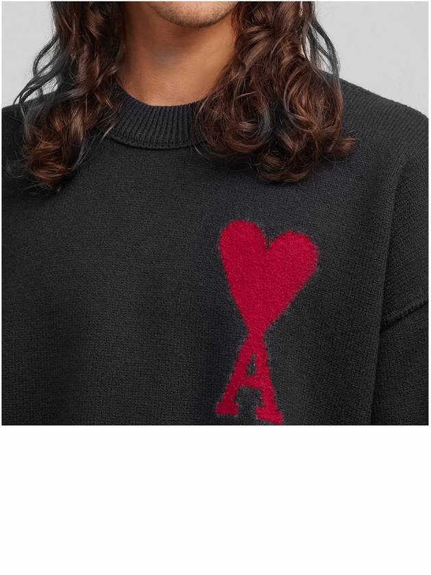 Big Heart Logo Wool Knit Top Black - AMI - BALAAN 7