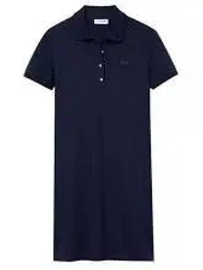 Women's Slim Fit Stretch Cotton Pique Polo Short Dress Navy - LACOSTE - BALAAN 2