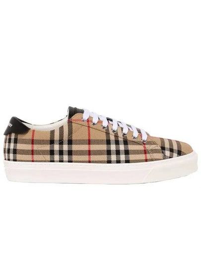 Men's Vintage Check Leather Low Top Sneakers Archive Beige - BURBERRY - BALAAN.