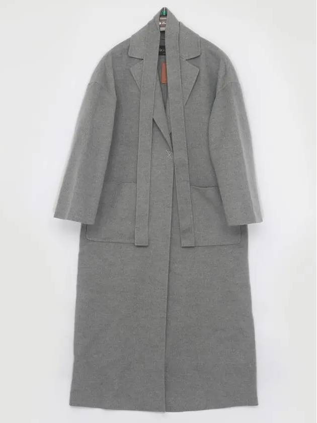 Women's Cocoon Belt Long Cashmere Trench Coat Grey - LORO PIANA - BALAAN 3