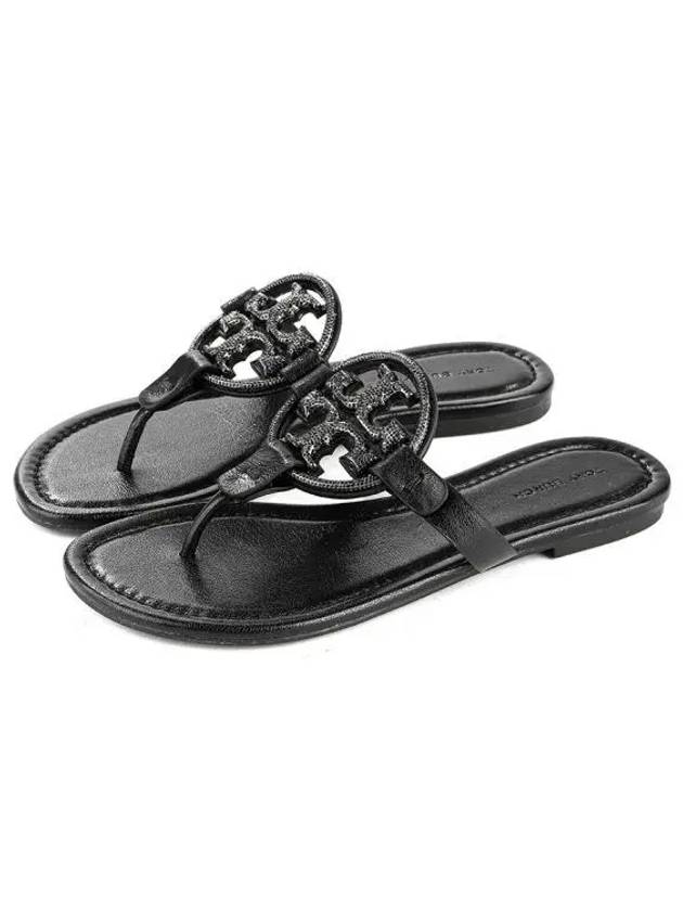 Women's Miller Leather Flip Flops Black - TORY BURCH - BALAAN 2