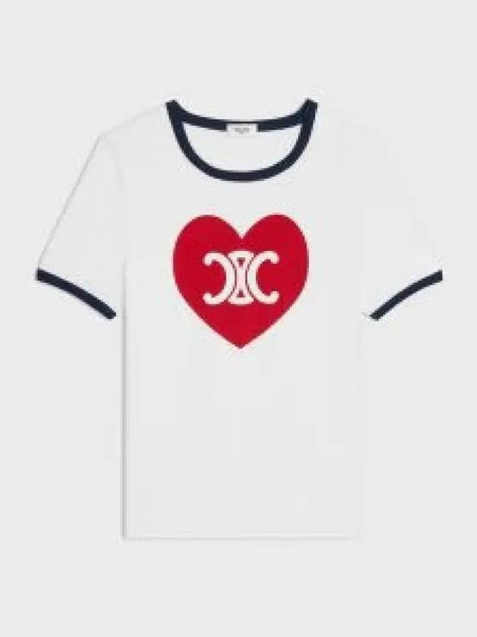 Heart Jersey Short Sleeve T-Shirt Off White - CELINE - BALAAN 2