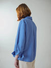 Women's Wrist Tape Color Matching Linen Shirt Blue - VOYONN - BALAAN 8