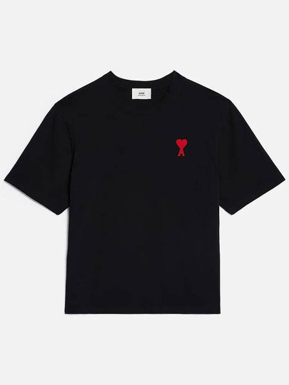 Heart Logo Cotton Jersey Short Sleeve T-Shirt Black - AMI - BALAAN 2