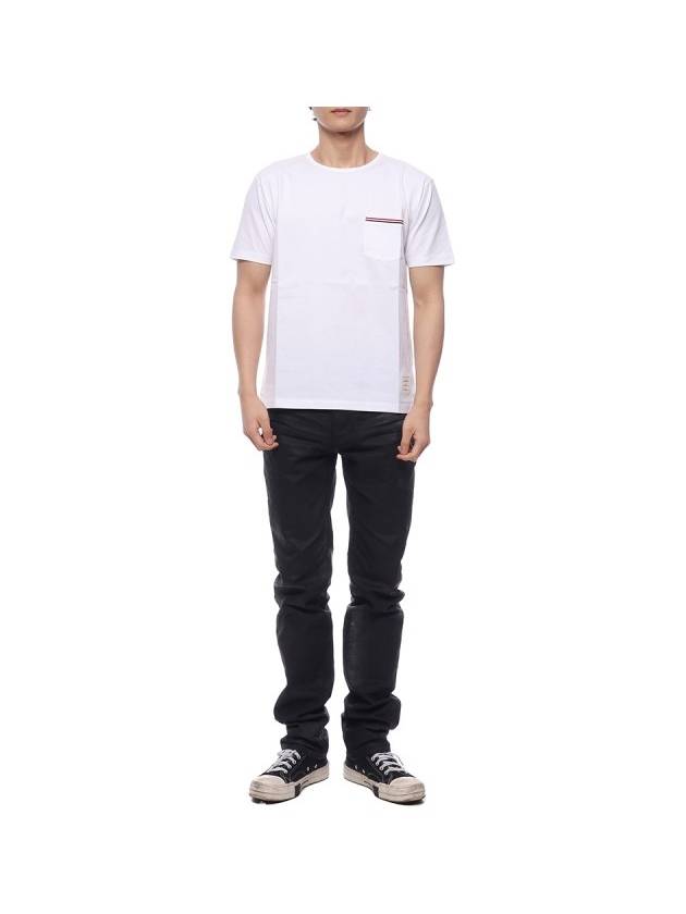 Men's Medium Weight Jersey Tipped Pocket Crewneck Short Sleeve T-Shirt White - THOM BROWNE - BALAAN 4